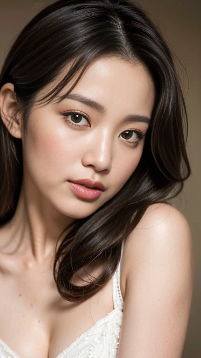 dark brown hair、light brown eyes、Japanese actress face、 lady、I'Iは彼とIが好きです'I'Iは40歳くらいです.、(intricate details:1.2)、(which one is the top?:1.4)、 (ultra high resolution:1.2)、ultra high resolution、(finely tuned)、(detailed facial features)、nffsw、8K resolution、D cup size breasts、long hair、Fashionable, extreme detail, very detailed, realistic, hourglass body, obscene pose、Lean with your butt against the wall、Singapore night view on background、crop top、mini skirt、obscene pose、raise your mouth a little、Raise your chin slightly、Expression of sadness、leaning to wall、weakness、put your back against the wall、こちらを見て、