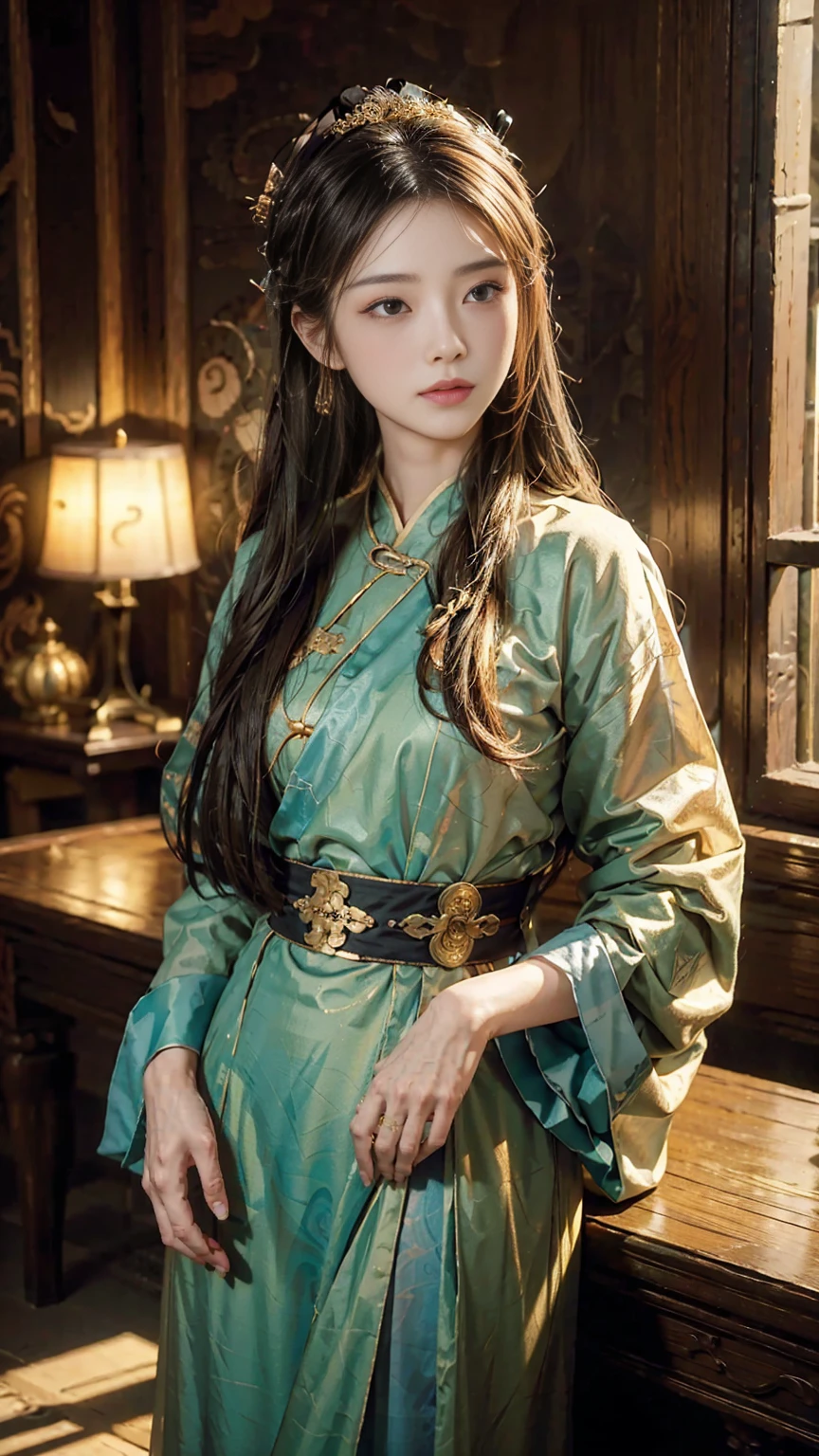 Top quality，16K，masterpiece：1.3。中国Dunhuang舞女，antiquity，Flowing long hair，Bird&#39;s-eye view photo，Beautiful，Beautiful wallpaper(RAW photos, best quality), (Practical, photo-Practical:1.3),best quality,Very detailed,masterpiece,Extremely detailed,illustration,,Dynamic Angle,world masterpiece theater,messy_long_hair,best quality,Extremely detailed CG unity 8k wallpaper,ink,Astonishing,light,lens_Flare,,Dunhuang_style，Dunhuang飞仙装办，Sexy，Little Lake，Exposed breasts，Large bust