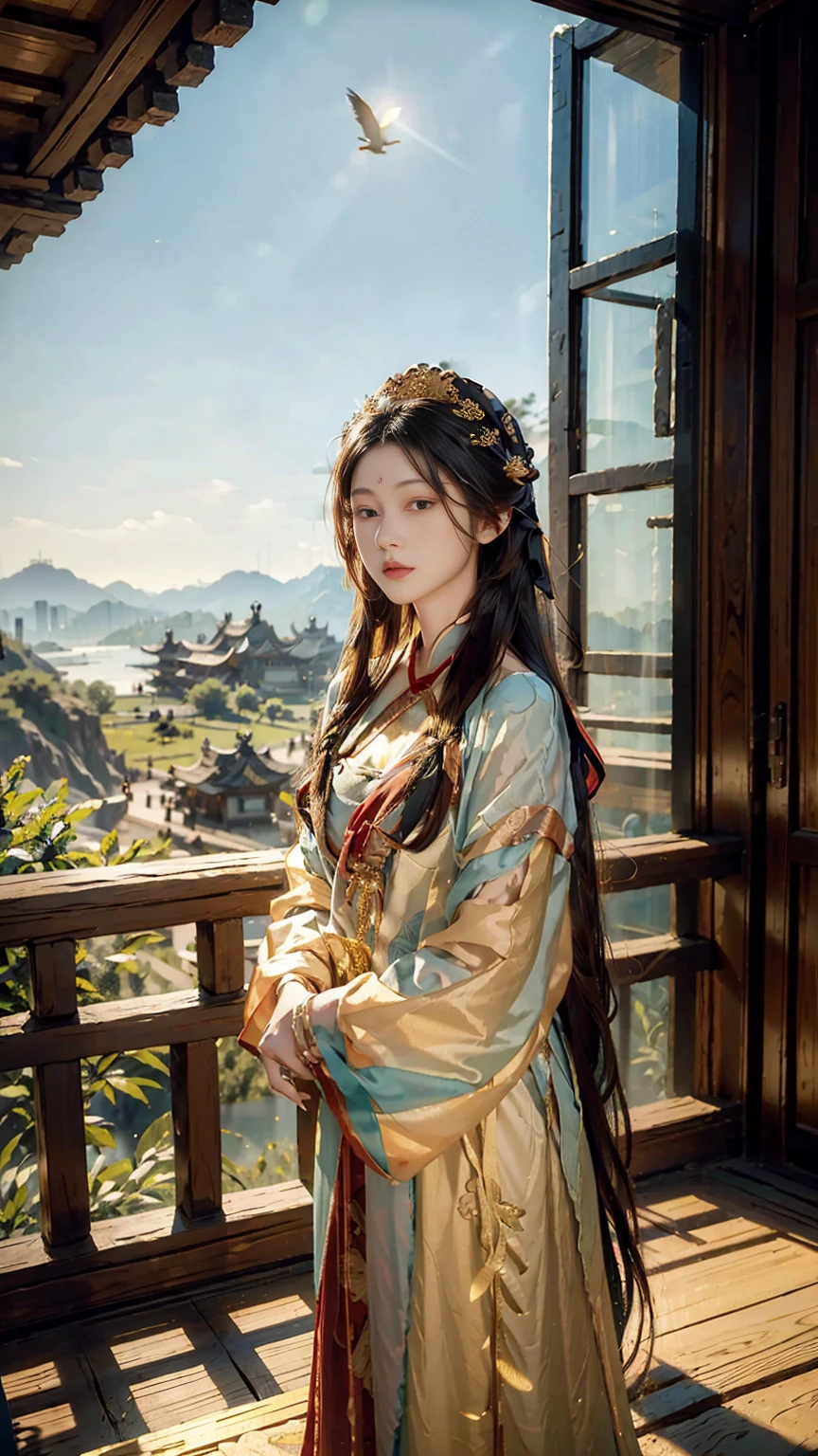 Top quality,16K,masterpiece:1.3。中国Dunhuang舞女,antiquity,Flowing long hair,Bird's-eye view photo,Beautiful,Beautiful wallpaper(RAW photos, best quality), (Practical, photo-Practical:1.3),best quality,Very detailed,masterpiece,Extremely detailed,illustration,,Dynamic Angle,world masterpiece theater,messy_long_hair,best quality,Extremely detailed CG unity 8k wallpaper,ink,Astonishing,light,lens_Flare,,Dunhuang_style,Dunhuang飞仙装办,Sexy,Little Lake,Exposed breasts,Large bust