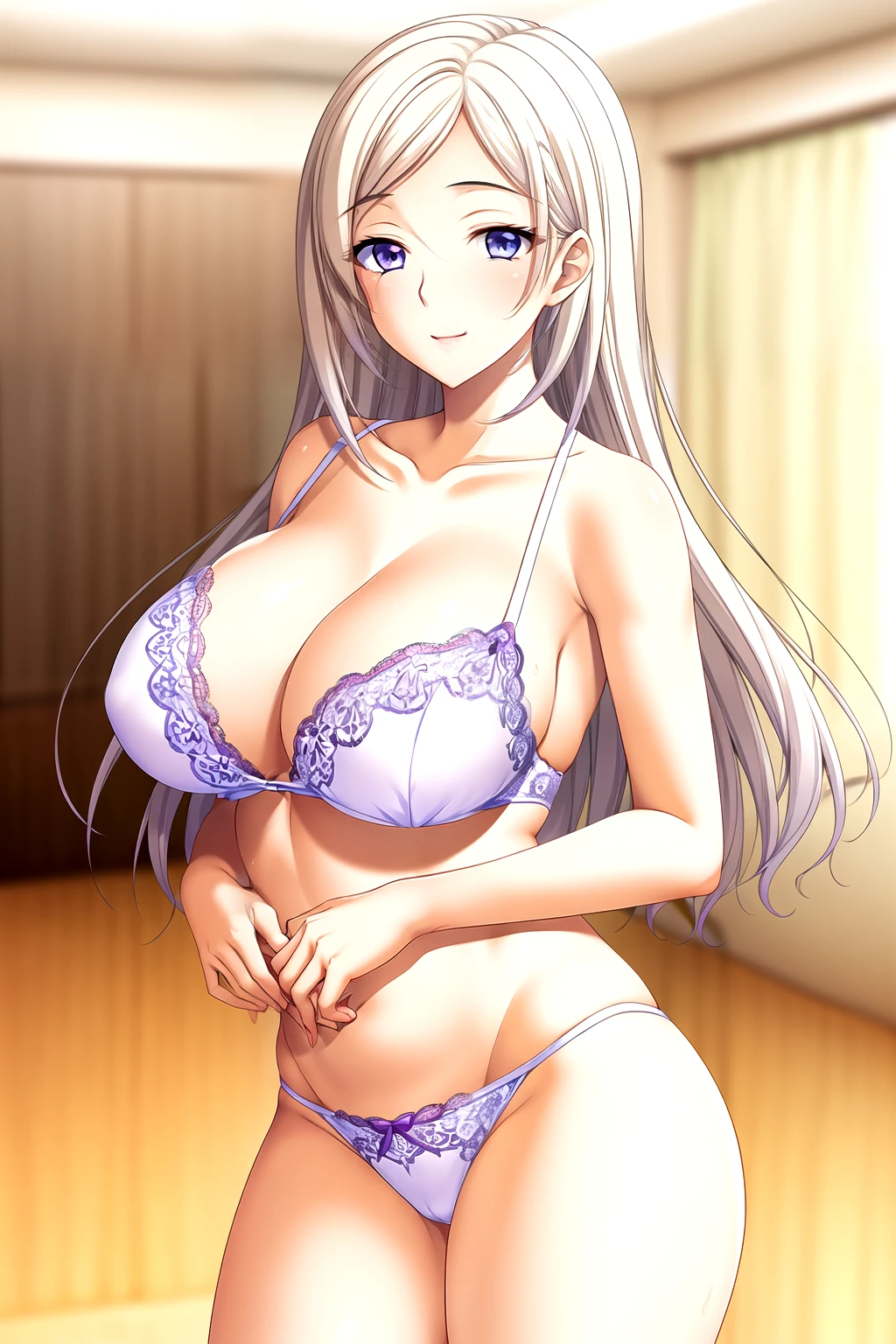 2 girls, mother(Blue eyes, Blonde Hair) and daughter(violet eyes, White Hair), mother (Watase Otoha, Blue eyes, Blonde Hair), daughter(Watase Nagisa, violet eyes, White Hair),Light滑的皮肤, Good, lace, underwear,Full body pictures, 25 years old,Young women,beautiful Finger,beautiful long legs,beautiful body,beautiful Nose,beautiful character design, perfect Eye, perfect Face,expressive Eye,Perfect balance, Looking at the audience,(Focus on her Face),housing, (Innocent_Big goals_Eye:1.0),Light_Smile, Official Art,Very detailed CG unity 8k wallpaper, Perfect lighting,rich and colorful, bright_front_Face_Lighting,Light skin, (masterpiece:1.0),(the best_quality:1.0), Ultra-high resolution,4K,Very detailed, photography, 8K, Human Development Report, high resolution, absurd:1.2, Kodak Portrait 400, Film Grain, Blurred background, Bokeh:1.2, Lens Light Halo, (Energetic_color:1.2),专业photography师, (beautiful,Chest:1.3 (beautiful_Face:1.5),(narrow_waist),Smile, Happy，Slim,2 girls, mother and daughter, Good, underwear, 2 girls, mother(Blue eyes, Blonde Hair) and daughter(violet eyes, White Hair)