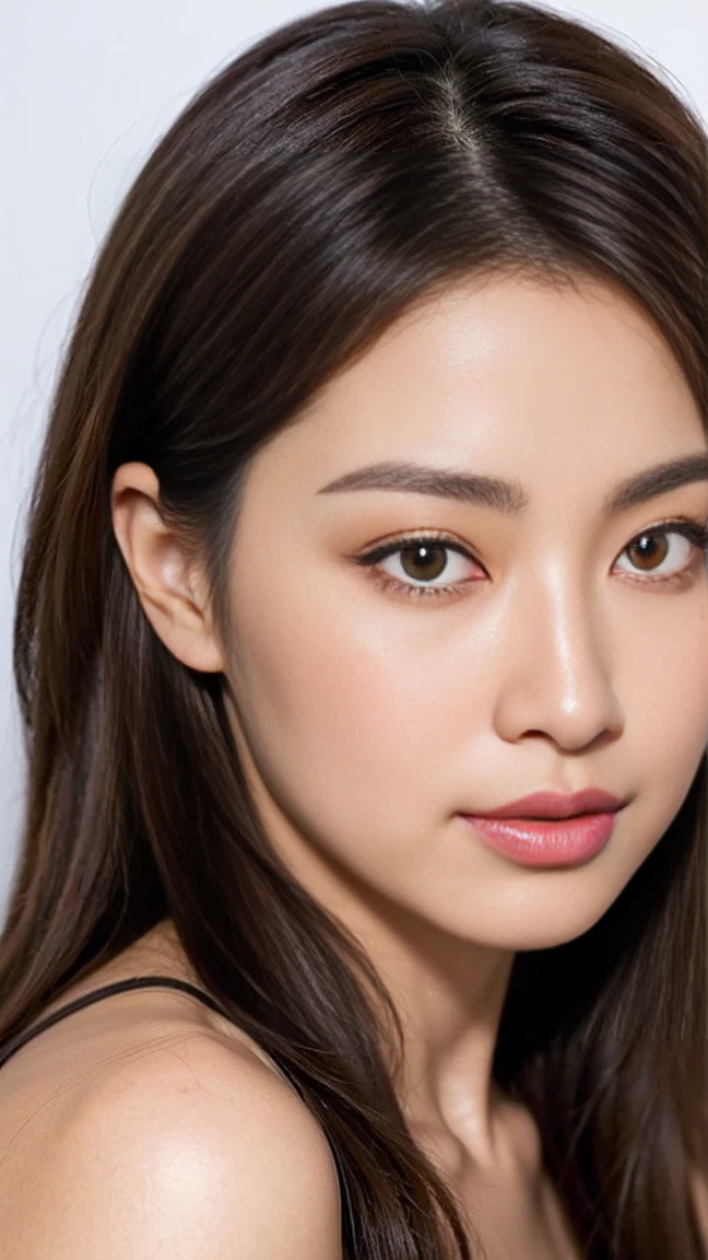 dark brown hair、light brown eyes、Japanese actress、lady、Iは彼に似ています&;I&#39;Iは40歳くらいです.、(intricate details:1.2)、(highest quality:1.4)、 (ultra high resolution:1.2)、ultra high resolution、(fine eyes)、(detailed facial features)、ticker、8K resolution、D cup size breasts、long hair、singapore terrace restaurant、view of singapore、Sit comfortably on a sofa on the terrace of a cafe with a beautiful view..、relax、lean on the backrest、Clothes in light tones、