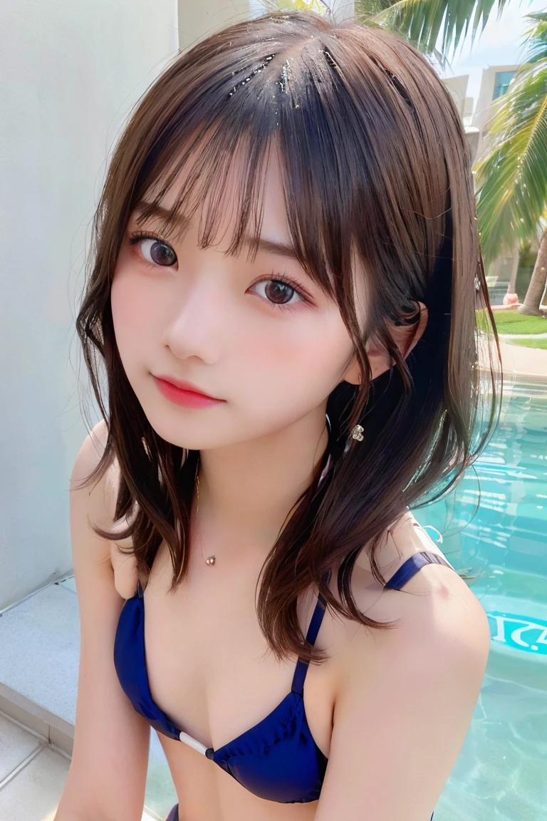 one girl, (a beauty girl, delicate girl:1.3), (:1.3),
break, nsfw, ((bikini with small area:1.5)), navel,
break, very fine eyes, (symmetrical eyes:1.3),
break, small breasts, brown eyes, parted bangs, brown hair, (upper teeth, best smile:0.2),
break, (eyes and faces with detailed:1.0),
break, (masterpiece, best quality, ultra detailed, detailed face, 8k)