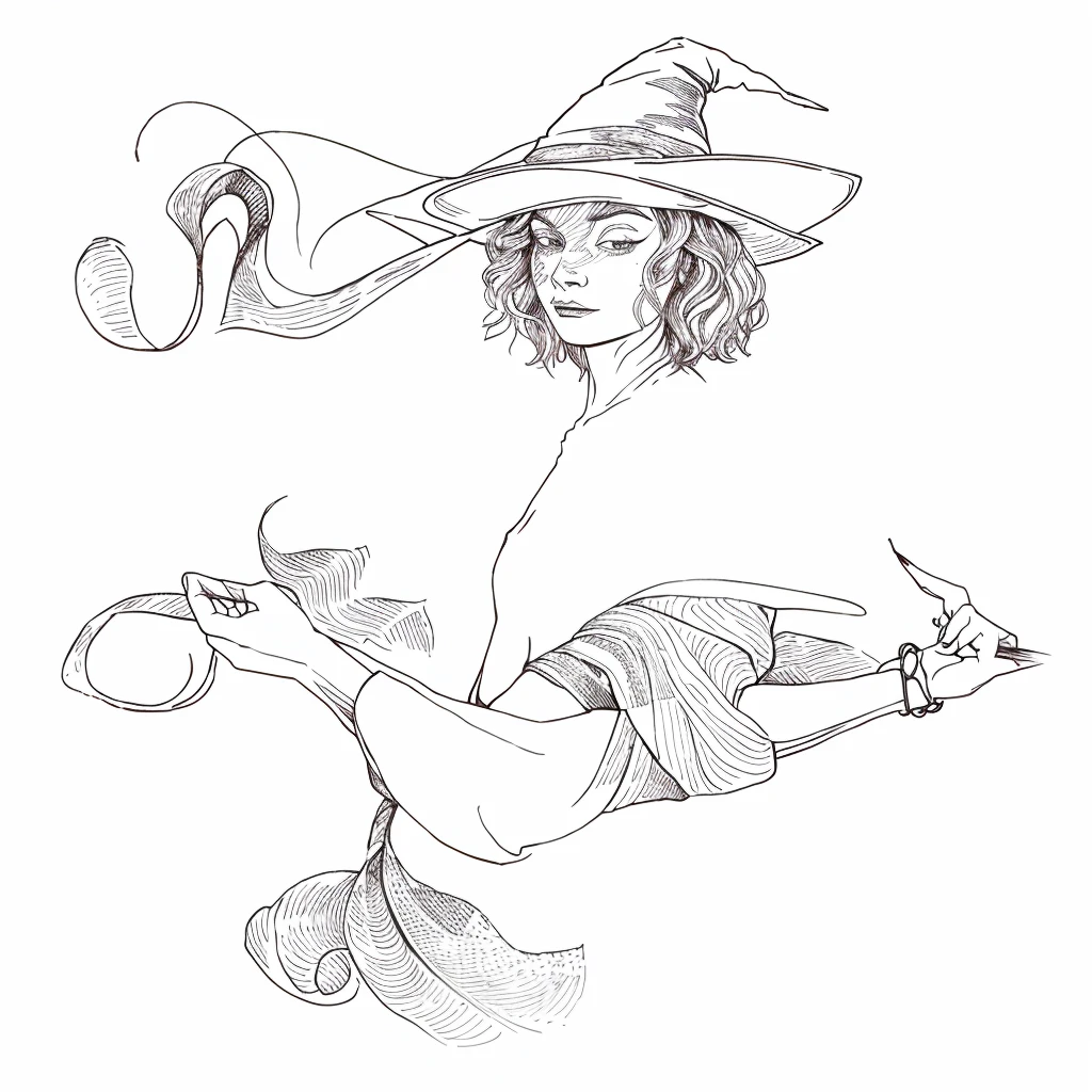 Witch ,fear, Modern hand drawn, line,