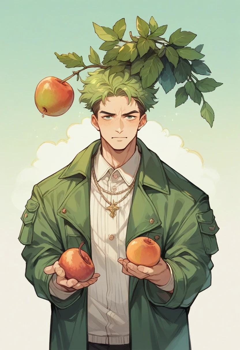 Grape fruit cartoon character with a big hair and man coat and normal hair