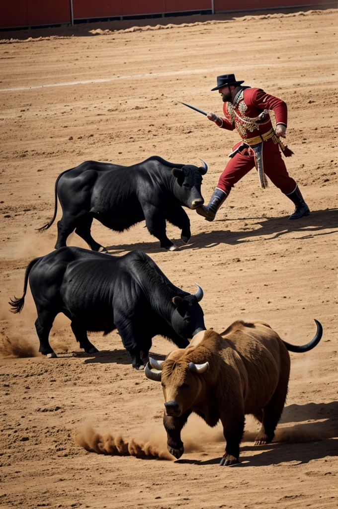 A bull fighting a bear
