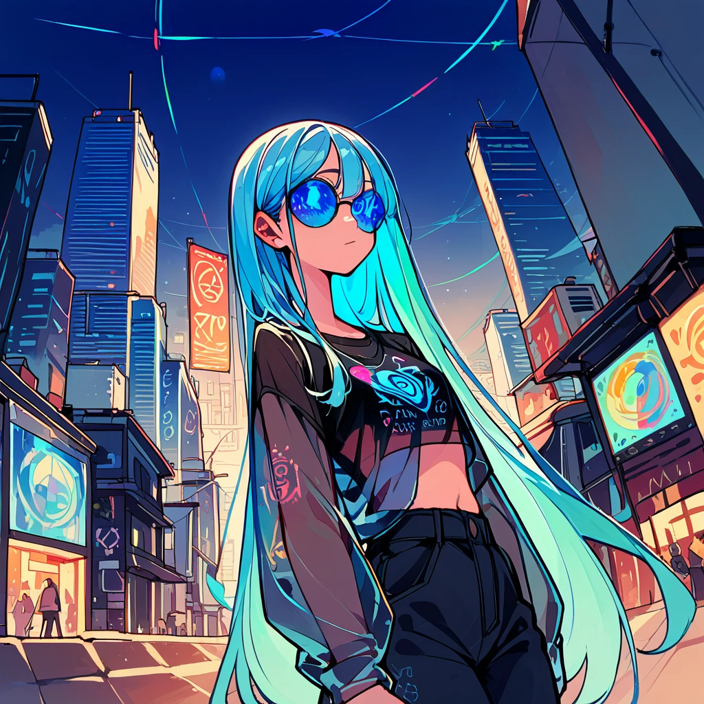 score_9_up, score_8_up, score_7_up, score_6_up, source_anime,cinematic angle、1girl、2d, flat、Transparent color PVC clothing, Transparent Color Vinyl Clothing, Prismatic, Holographic, chromatic aberration, Fashion Illustration,City、Night view