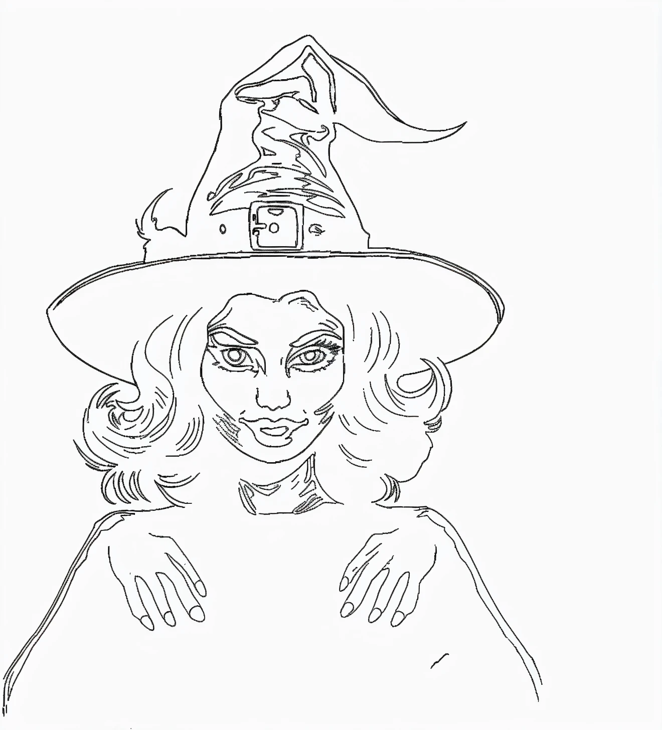 Witch ,fear, Modern hand drawn, line,