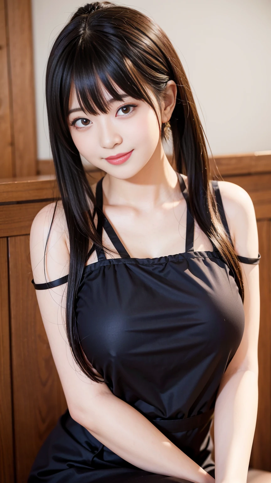 (Highest quality,masterpiece:1.3,Ultra-high resolution,)、(Realistic:1.4,RAW shooting)、Ultra-Realistic Capture、Japanese Idols、超cute顔、1 girl、Japanese、18-year-old、cute、Black-haired,ponytail、超big 、big 、Huge breasts、Put your chest together、A pose that emphasizes the chest、smile、Turn your body forward、Looking into the camera、Cowboy Shot,