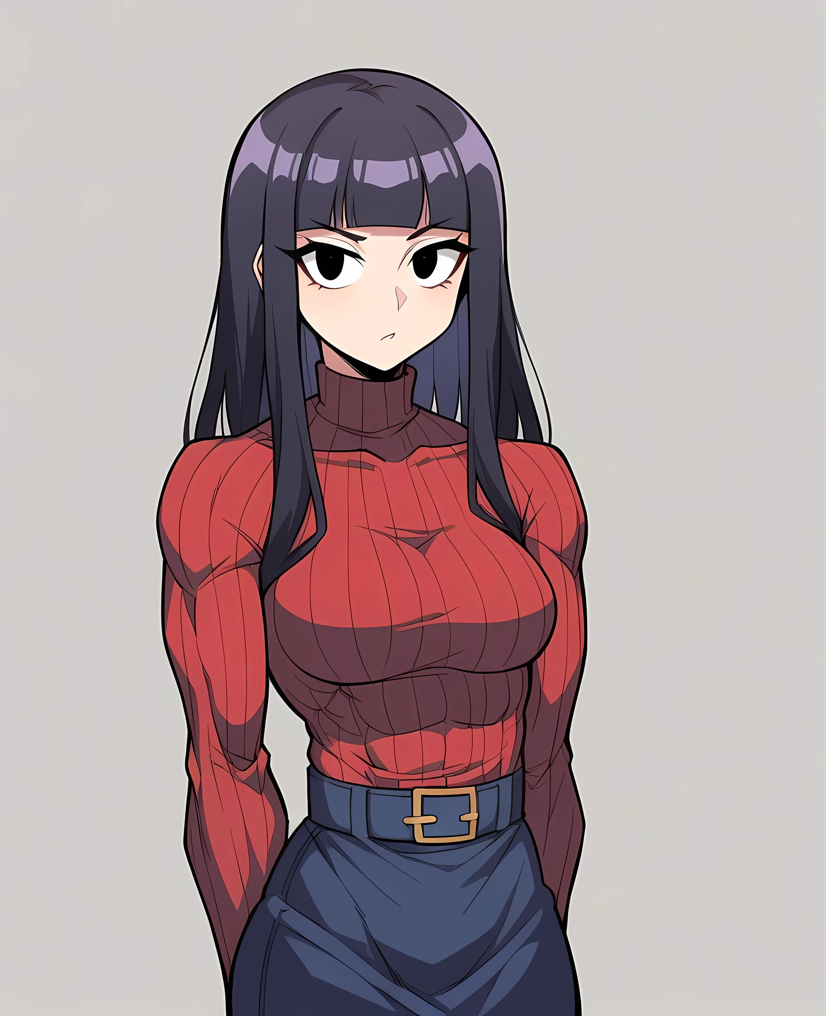 Piper brawl stars:1.5、a high chroma:1.5、ultra detali、high resolution illustrations:1.5、Ultra-high definition CG、8k size wallpaper、offcial art))、(portraite,cowboy shot)、(1 girl),cute face,eyes large、 , ,(corpo sexy),wear a dress,(long black hair), (breasts big)、 、classroom scenarios,JK, short top, knees up, short top alça fina, wearing a turtleneck sweater that breasts,no scenarios, muscular small thick breasts, Eyes red, へそ, exquisite facial features,looking at the audience,There is light in the eyes,looking at the camera.