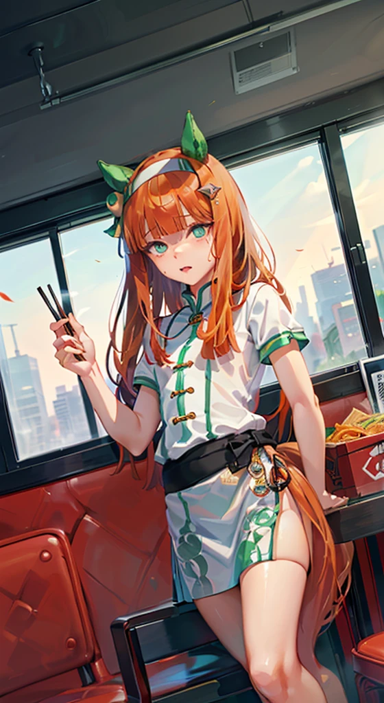(masterpiece), (Highest quality), (High resolution), (One Girl), Quiet Suzuka, (Uma Musume), Brown Hair, Cyan eyes, (((Small Box:1.4))),Eating ramen with chopsticks, Hold the chopsticks、Slurping ramen(During meals), Open your mouth, Red cheeks, Heavy breathing, (beautiful, Smooth Skin), (((Randomly selected pose))), ((( No extra arms and legs))), (((Randomly selected angle))), (((there are no defects in the body))), (((Lots of details))), ((( The girl has one tail on the hip), (((Random View))), (((Unique photos)), (((Random Angle))))、indoor、Inside a Chinese restaurant、Sit on a chair and eat ramen