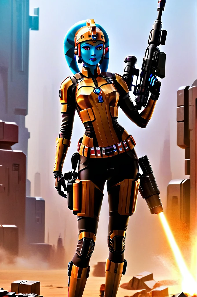 A ((female Twi'lek ))Mandalorian, detailed futuristic armor, intricate helmet, jetpack, blaster rifle, epic pose, dramatic lighting, gritty sci-fi atmosphere, cinematic, dramatic colors, highly detailed, 8k, photorealistic, masterpiece female Twi'lek
