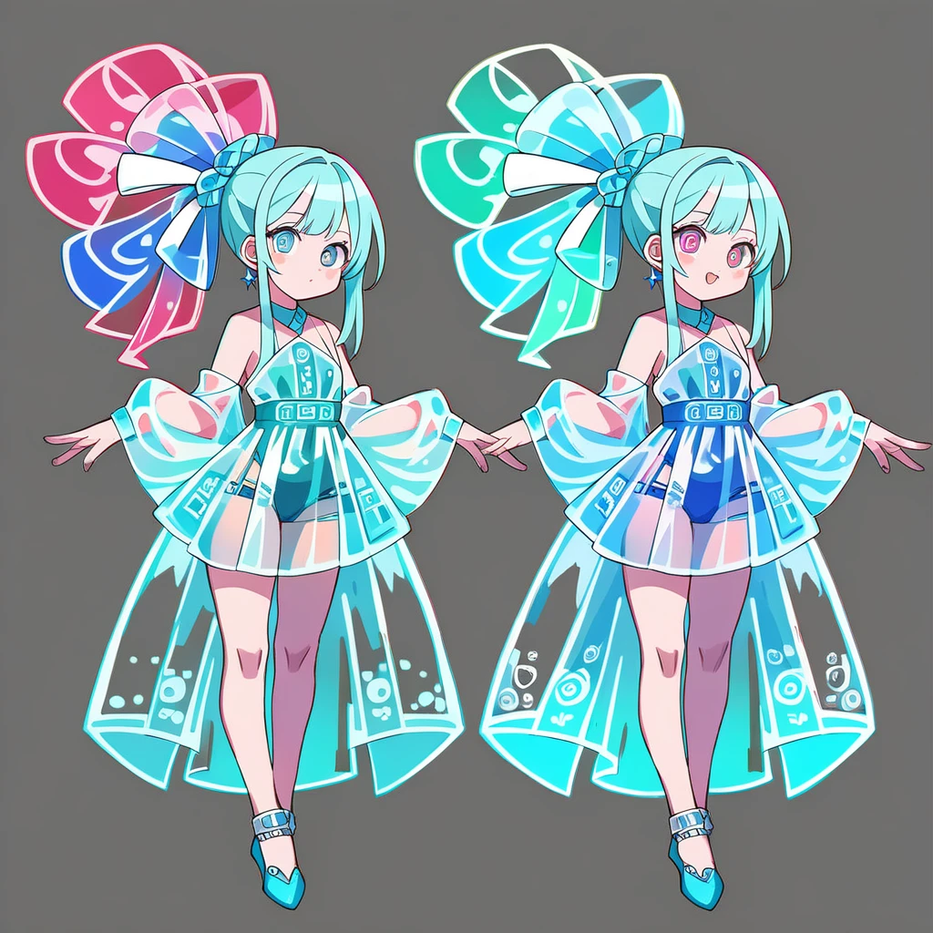 Transparent color PVC clothing, Transparent Color Vinyl Clothing, Prismatic, Holographic, chromatic aberration, Fashion Illustration, masterpiece, Harajuku fashion girl, View your viewers, 8k, Super detailed, Pixiv , masterpiece, Highest quality, score_9, score_8_superior, score_7_superior, Very detailed