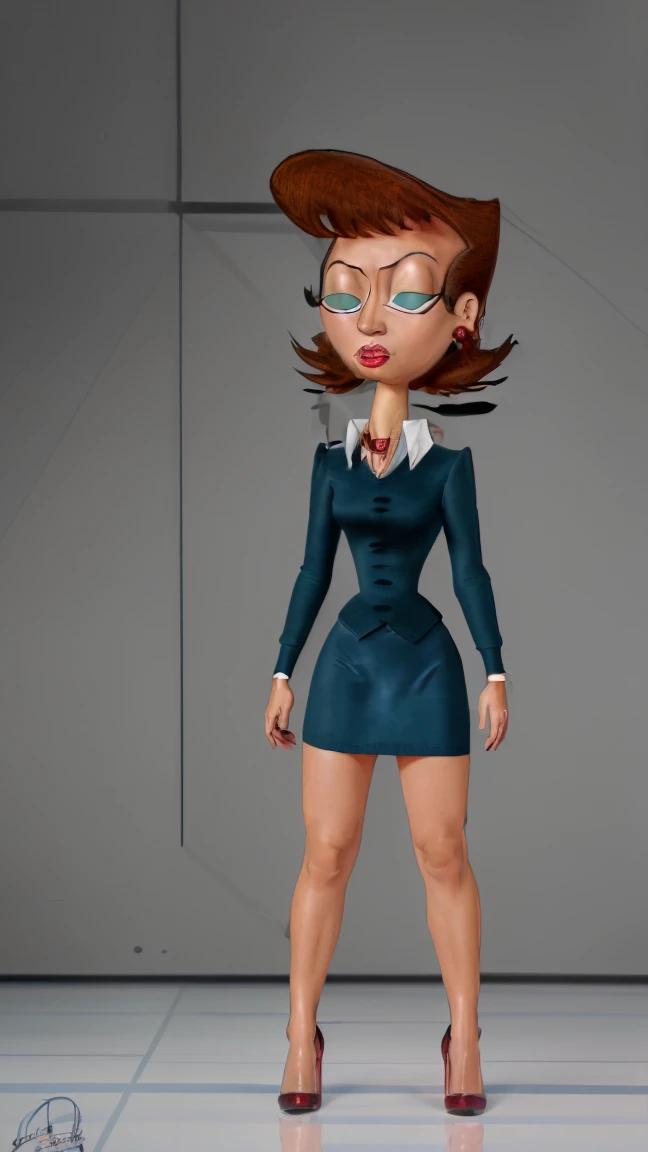 ((masterpiece, best quality)),(complex light), 1woman, full body, solo, Lila test, formal, skirt, green eyes, high heels, cyberrealistic, 345% accurate, 345% detailed