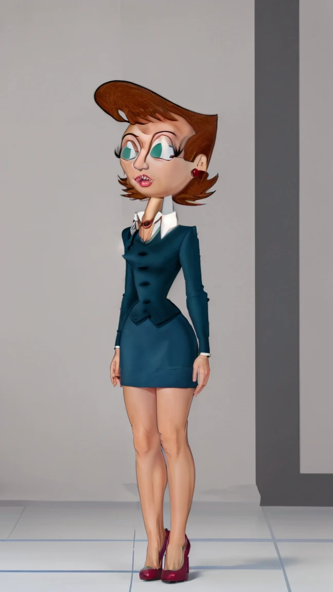 ((masterpiece, best quality)),(complex light), 1woman, full body, solo, Lila test, formal, skirt, green eyes, high heels, cyberrealistic, 345% accurate, 345% detailed