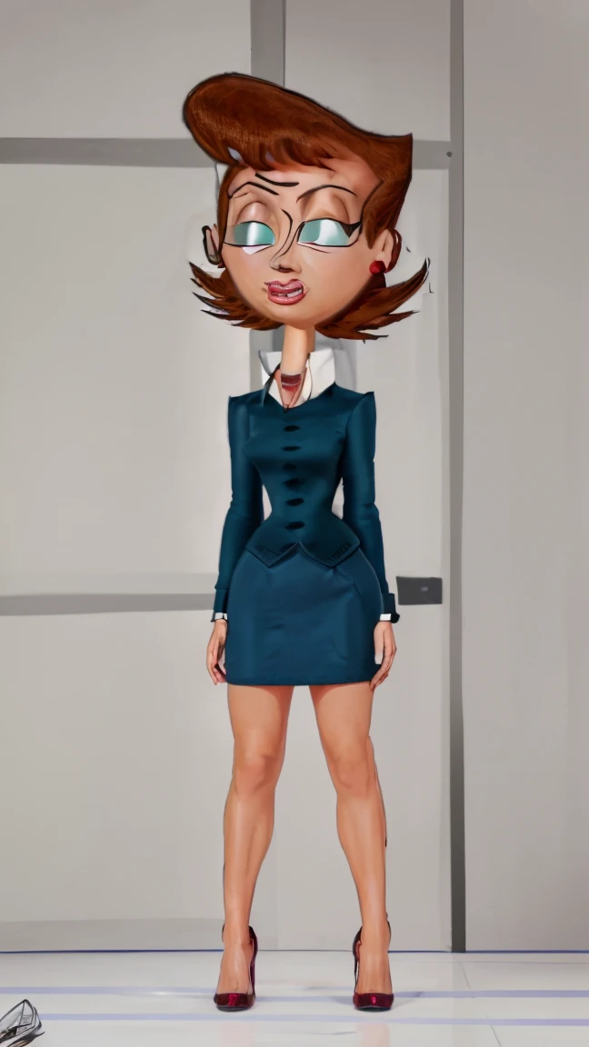 ((masterpiece, best quality)),(complex light), 1woman, full body, solo, Lila test, formal, skirt, green eyes, high heels, cyberrealistic, 345% accurate, 345% detailed