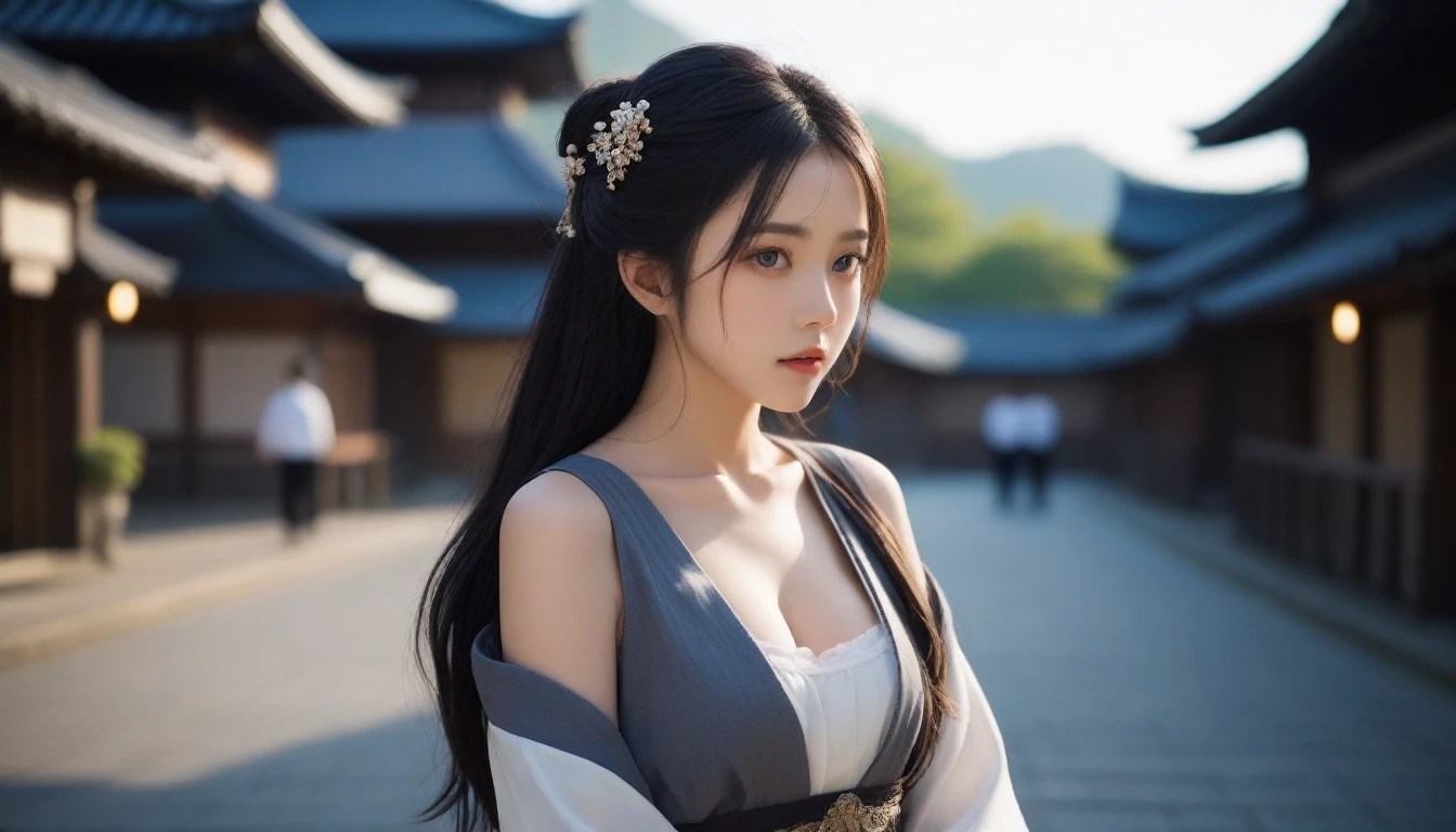 8k, Ultra-high resolution, Highest quality, masterpiece, 三分割法によるphotograph,Surreal, photograph, 1 Girl, (16 years old:1.3), pretty girl, Cute Face, Beautiful eyes in every detail, 細かくdetailedに,masterpiece,One Girl:1.2, Japan Female Announcer,extream close up,disgust,Long black hair,Pulled back hair,(Dressed in medieval European clothing:1.3),(印象派の美しい少女のPortraiture), (Standing in a medieval European square:1.3), (After the Rain), (Sunset reflection), (Impressionist light and colour),Realistic Skin, Perfect and beautiful face ,完璧でCute Face, Skin with attention to detail, Perfect limbs、Narrow waist,Looking at the audience、beauty,Long neck,clavicle,(((Ideal body type))),A cup small breasts :2,Portraiture:2,Perfect ???????,鮮明なdetailed,detailed,Surreal,Light and shadow,darkness