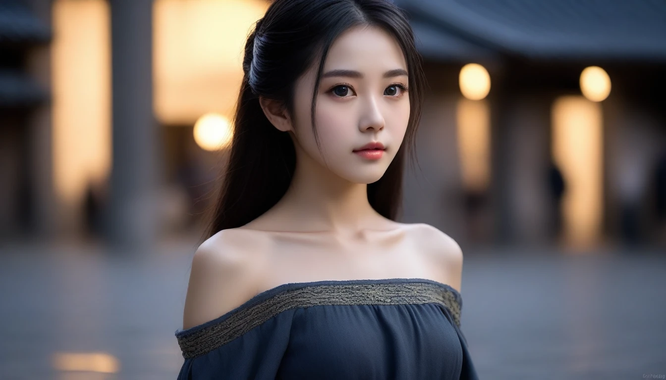 8k, Ultra-high resolution, Highest quality, masterpiece, 三分割法によるphotograph,Surreal, photograph, 1 Girl, (:1.3), pretty girl, Cute Face, Beautiful eyes in every detail, 細かくdetailedに,masterpiece,One Girl:1.2, Japan Female Announcer,extream close up,disgust,Long black hair,Pulled back hair,(Dressed in medieval European clothing:1.3),(印象派の美しい少女のPortraiture), (Standing in a medieval European square:1.3), (After the Rain), (Sunset reflection), (Impressionist light and colour),Realistic Skin, Perfect and beautiful face ,完璧でCute Face, Skin with attention to detail, Perfect limbs、Narrow waist,Looking at the audience、beauty,Long neck,clavicle,(((Ideal body type))),A cup small breasts :2,Portraiture:2,Perfect Anatomy,鮮明なdetailed,detailed,Surreal,Light and shadow,darkness