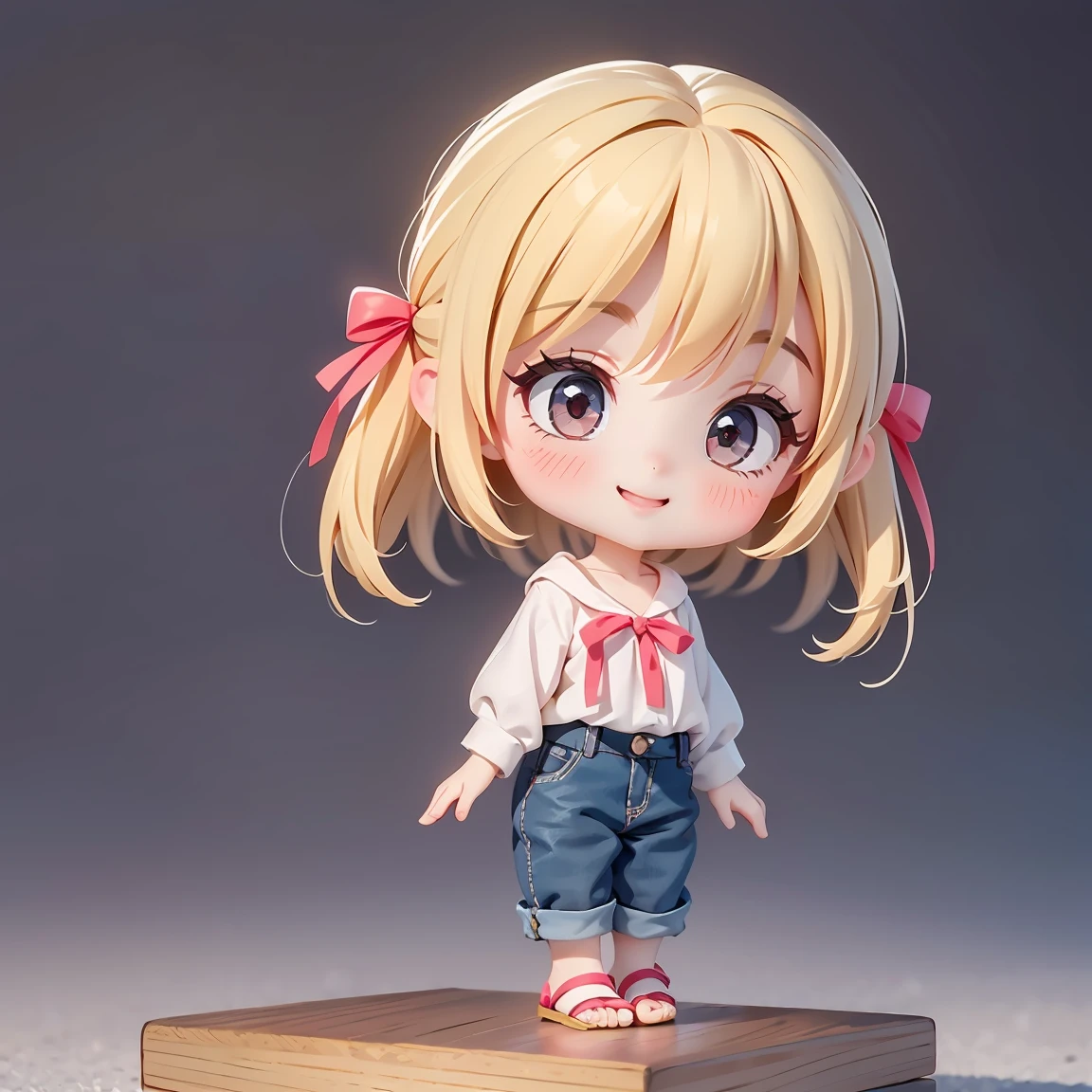  Super Chibi Character：1.8、wearing cute sandals、background：Simple all over、Blonde Hair、Cute 7  girl、Random cute outfits、Short legs、Sandals with ribbon、Super Happy Smile：1.8、Doing a handstand、Doing a handstand、Doing a handstand