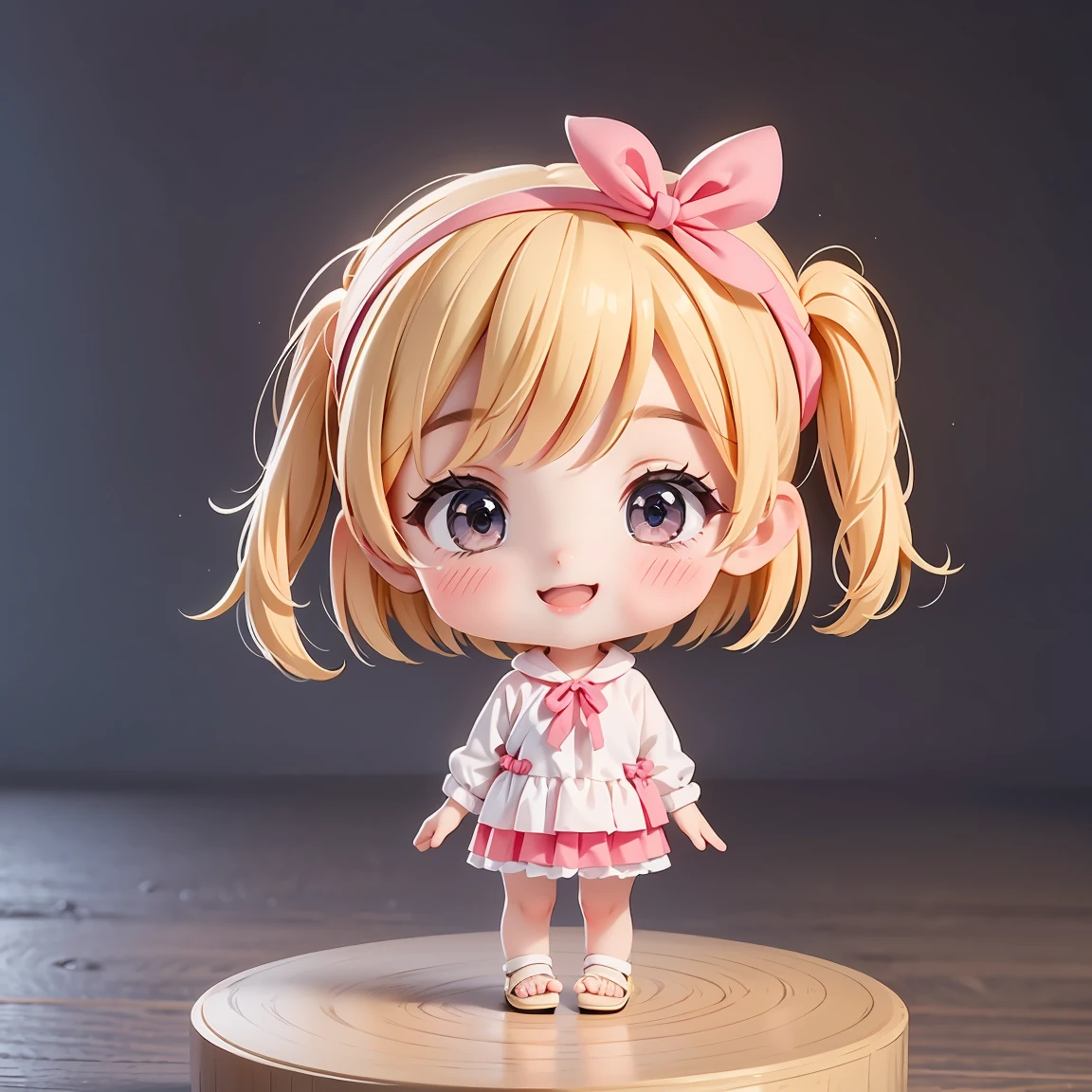  Super Chibi Character：1.8、wearing cute sandals、background：Simple all over、Blonde Hair、Cute 7 year old girl、Random cute outfits、Short legs、Sandals with ribbon、Super Happy Smile：1.8、Doing a handstand、Doing a handstand、Doing a handstand