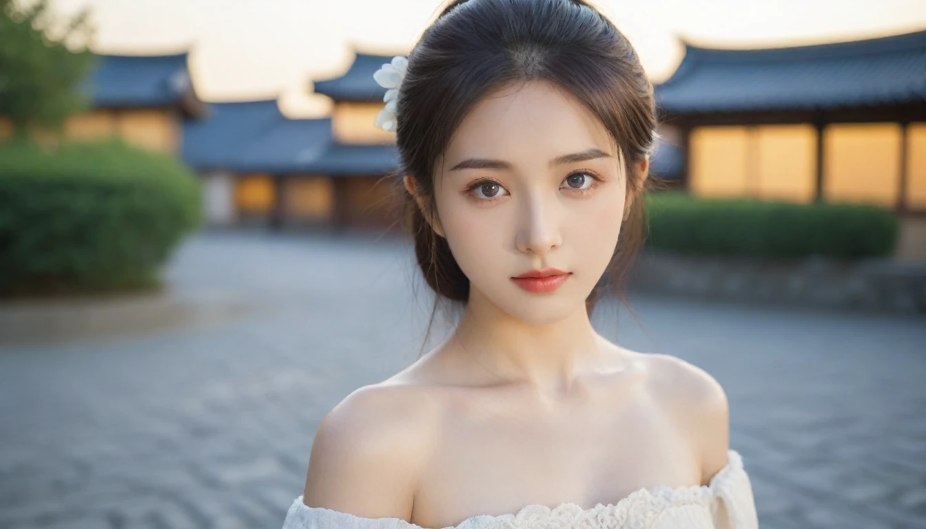8k, Ultra-high resolution, Highest quality, masterpiece, 三分割法によるphotograph,Surreal, photograph, 1 Girl, (16 years old:1.3), pretty girl, Cute Face, Beautiful eyes in every detail, 細かくdetailedに,masterpiece,One Girl:1.2, Japan Female Announcer,extream close up,disgust,Long black hair,Pulled back hair,(Dressed in medieval European clothing:1.3),(印象派の美しい少女のPortraiture), (Standing in a medieval European square:1.3), (After the Rain), (Sunset reflection), (Impressionist light and colour),Realistic Skin, Perfect and beautiful face ,完璧でCute Face, Skin with attention to detail, Perfect limbs、Narrow waist,Looking at the audience、beauty,Long neck,clavicle,(((Ideal body type))),A cup small breasts :2,Portraiture:2,Perfect Anatomy,鮮明なdetailed,detailed,Surreal,Light and shadow,darkness