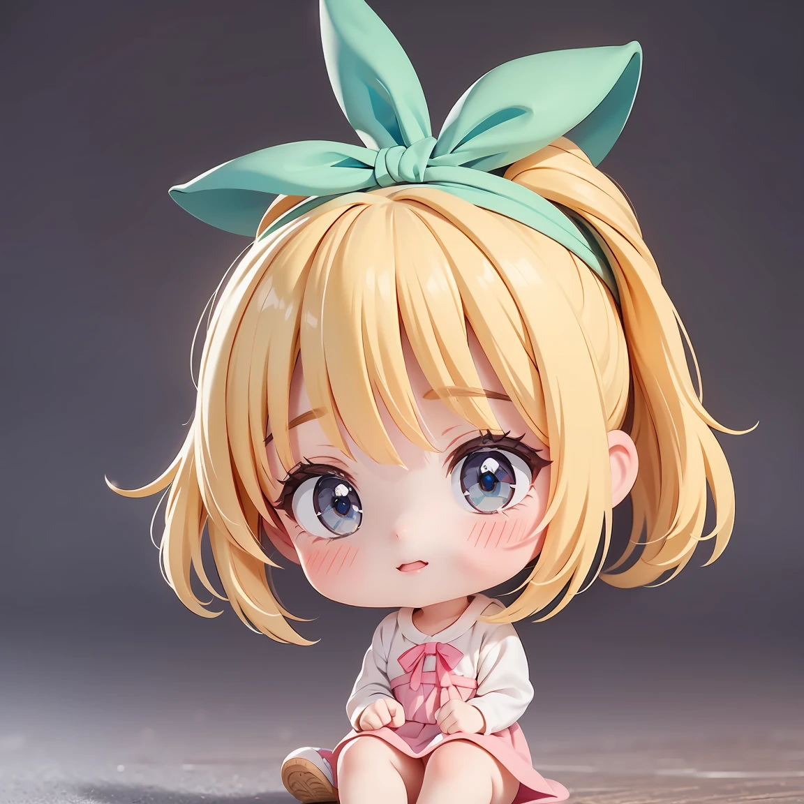 Super Chibi Character:1.8、wearing cute sandals、background:Simple all over、Blonde Hair、Cute 7 girl、Random cute outfits、Short legs、Sandals with ribbon、Bowing、Bowing、Bowing