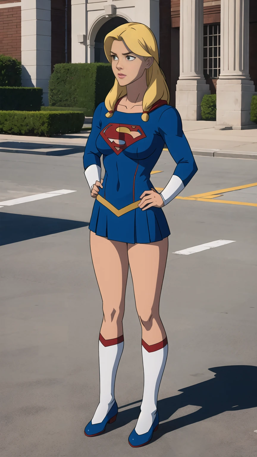 ((full body photo, standing, feet on the ground)) dc comics, supergirl,white panty