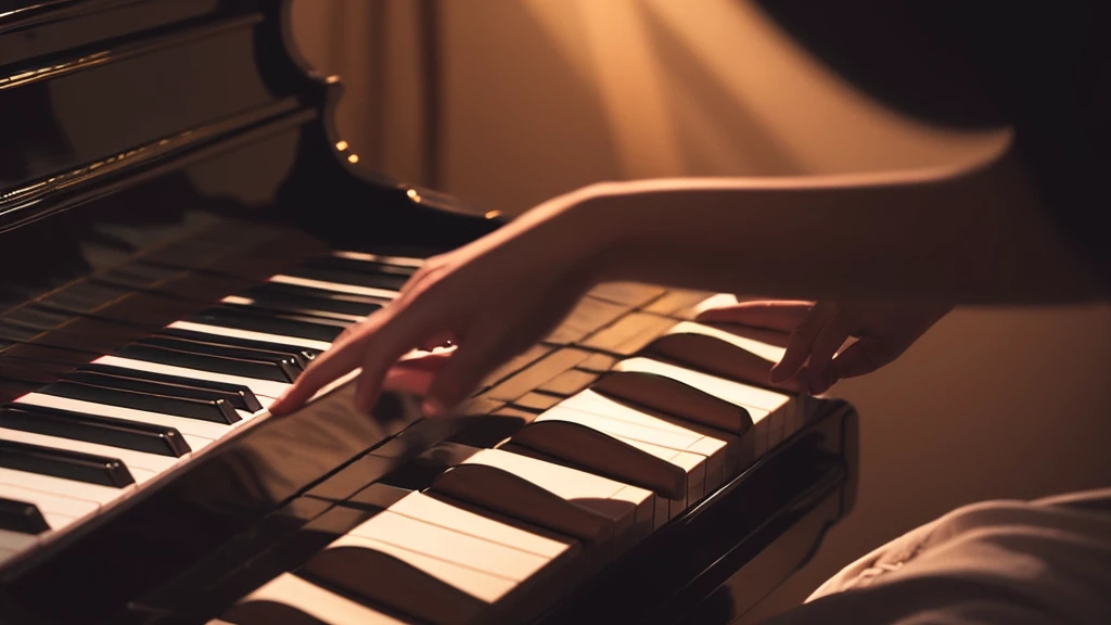 Photos capturing the magic of live performance. This image showcases talented musicians., Their hands glide gracefully across the piano keys, Creating a harmonious melody. The stage is bathed in warm lighting., Cast a dramatic shadow、Creates an intimate atmosphere. The composition is a close-up shot, Pay attention to the complex finger movements and the performer&#39;s concentration. This photo captures the essence of musical art., evoke a deep emotional response. Photographed by renowned music photographer David LaChapelle, Known for striking visual storytelling