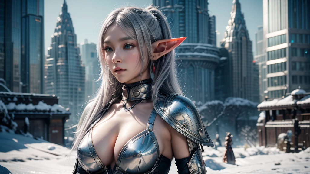 Ultra-detailed complex 3D rendering of the face, (masterpiece, top quality, octane rendering,), glamour shots full body image, very beautiful young elves, cleavage, (highly detailed skin: 1.2), (exposure: 1.1), ((blue micro bikini: 1.95)))). , 8k, (((very soft breasts)), (((conspicuous large pink areola)), beautiful Caucasian woman with white skin with full soft breasts with big buttocks, one, long braided hair, big breasts, dynamic angles, (((huge breasts: 2.4)), ultra-realistic photos, ((((((silver hair)))), futuristic urban background, facial muscles, (((((detailed and glamorous silver crown)))), In the style of Marvel Comics, ArtStation Trends, Clear Focus, Intricate Details, Very Detailed, Detailed Green Eyes, Sharp Focus, Digital Rendering, Professional, Abs, Lip Gloss, Glossy Skin, Sexy Pose, Golden Tattoo All Over Body, Silver Pattern All Over Body, Silver Lame Skin, Gold Glitter Skin, Mansuji, Buttocks, Jeweled All Over the Body, with silver scales, silver hair,