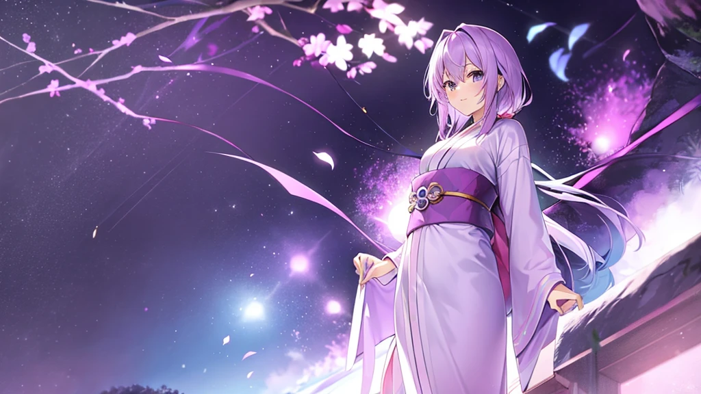 woman　clear　Light purple hair　　kimono　　Anime Style　　adventure
