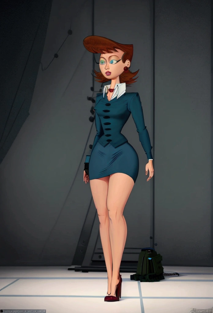 ((masterpiece, best quality)),(complex light), 1woman, full body, solo, Lila test, formal, skirt, green eyes, high heels, cyberrealistic, human, 345% accurate, 345% detailed