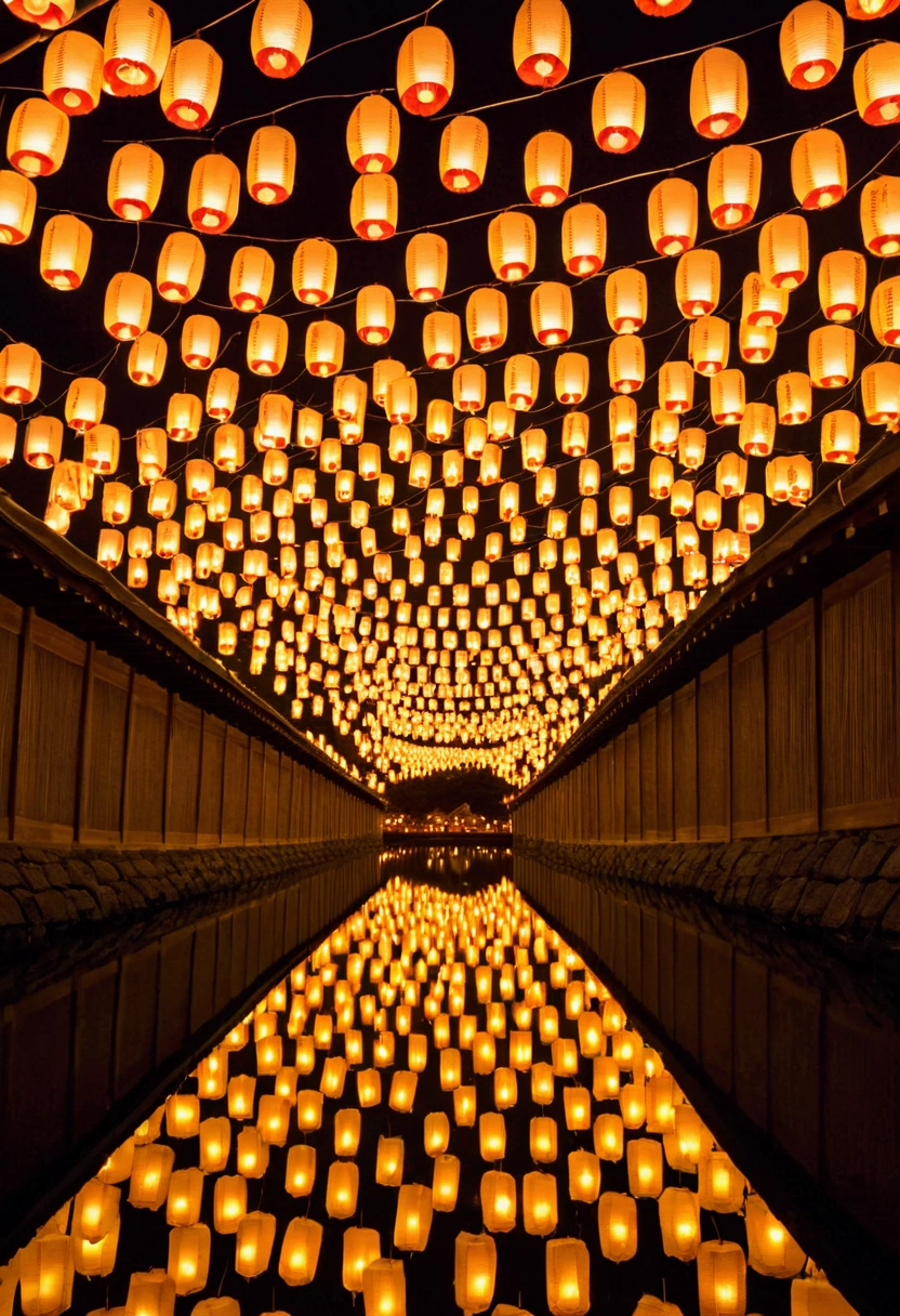 Ghibli　night　shrine　Summer festival　Lots of lanterns