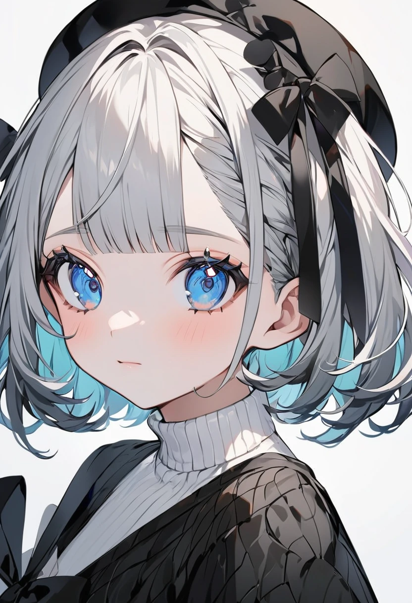 beautiful, masterpiece, Highest quality, anime, One girl, C Cup,Portrait Shot, View your viewers, Intricate details,>,((Covered、Short Hair、nearby、Blue Eyes、art、、White hair,Blue streaked hair、wallpaper、、hairpin、smile、Thighs、Race Queen、rq