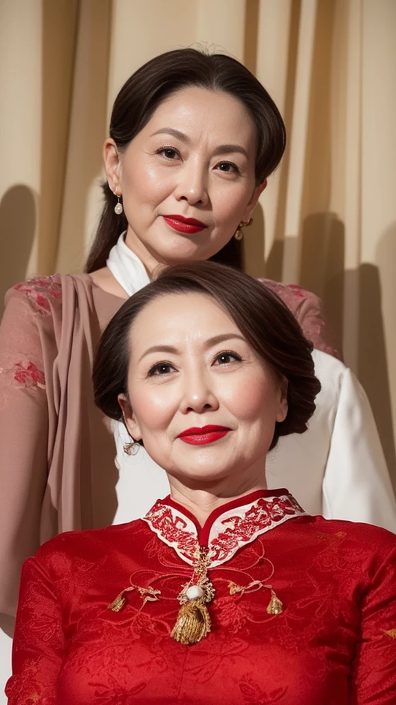 Mature Woman, 120 years old, No earrings in ears, Magazine Gravure, senior citizen, Draw lips correctly, Red lipstick, No discomfort, 16K, Highest quality, Very detailed, Realistic, Very detailed肌, (Chinese), alone, Huge breasts, Mature Madam, Glamour, sexy, Chromo White Skin, Staring straight ahead,