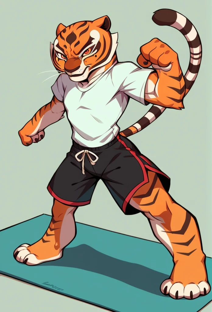 Kung Fu Panda, Master Tigress, Pose, Yoga, wearing black shorts,