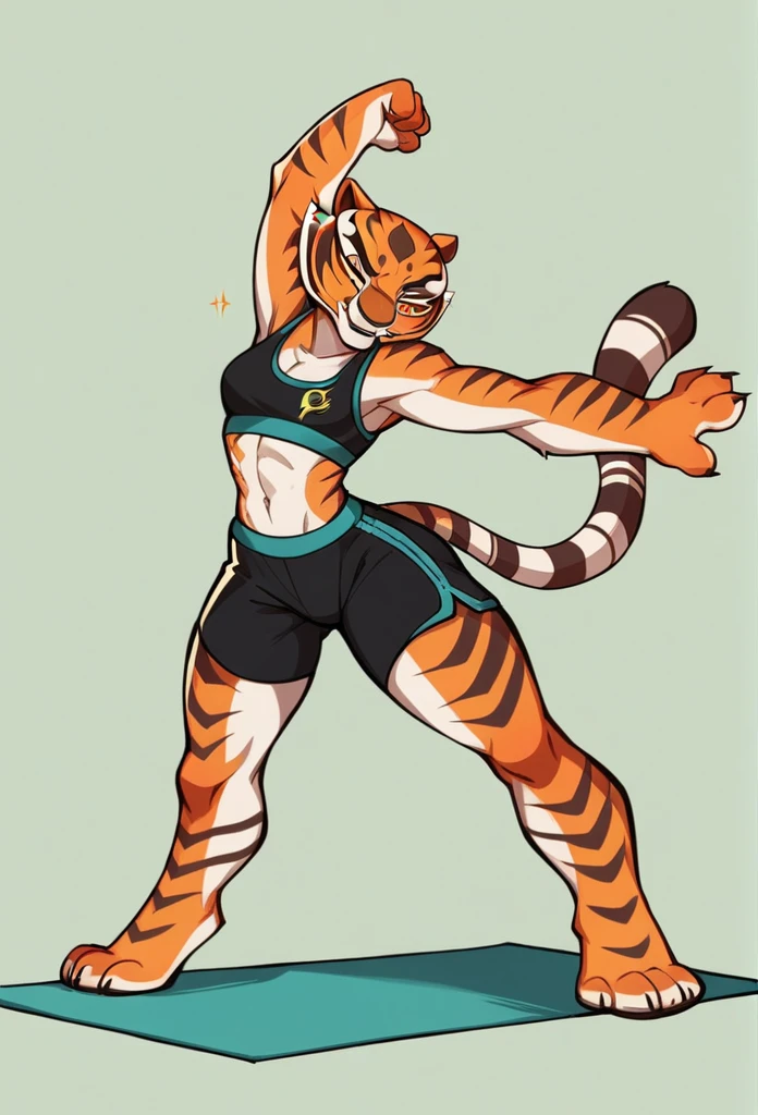 Kung Fu Panda, Master Tigress, Pose, Yoga, wearing black shorts,