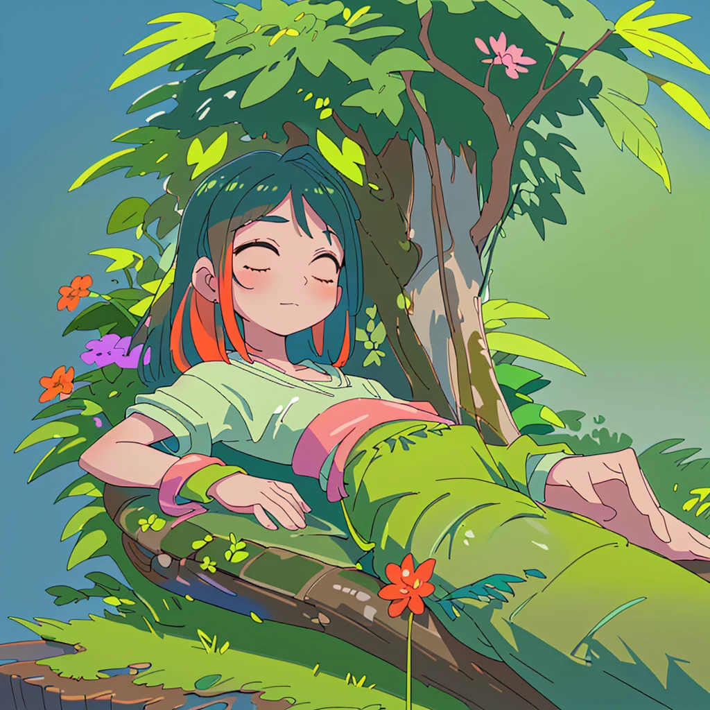 colorful tranquil landscape with plants and cozy relaxing nature