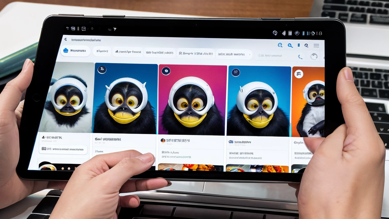 Create an illustration depicting a group of monkeys and aliens in conflict using social media. Draw a group of monkeys and aliens with smartphones, tablets, and smart phones typing furiously and posting negative comments. Some of the monkeys should have angry or malicious expressions, while some of the aliens should be laughing or having fun. The background should be a chaotic mix of digital screens displaying harmful messages and symbols of social media platforms. The overall atmosphere should convey the destructive and overwhelming nature of online harassment.