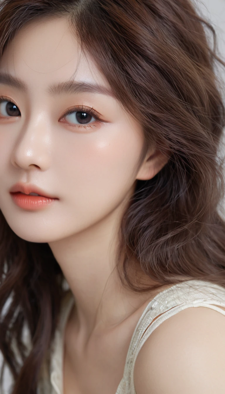(Surreal主义), (illustration), (high resolution), (8K), (Extremely detailed), (best illustration), (Beautiful and delicate eyes), (best quality), (Very detailed), (masterpiece), ( wallpaper), (Delicate face), solitary, 1 girl, White curly hair, Korean, Heterochromic Eyes, There is a small mole under the eye,, Large Breasts, Long legs, Tight abdominal muscles, Dynamic poses, 24 years old beautiful girl,Perfect body :1.4, Slim abdominal muscles :1.3, Original Photography、超A high resolution, whole body, 超HD, (Reality:1.4), Detailed photos, Smile, Sexy, Face the camera, close up , (Reality), (1 Girl), Pretty Face, (Realistic face),Beautiful hairstyle, Realistic eyes, eyes in beautiful detail, (Realistic skin), Beautiful Skin, absurd, attractive, ultra high resolution, Surreal, HD, Golden Ratio,Good Hand、10、Highly rated works、best quality、((Hasselblad Photo))、Delicate skin、Sharp focus、(Like the same lights)、Soft lighting, Negative Positive, Very detailed的脸部和皮肤纹理, Delicate eyes, Double eyelids,masterpiece,Super narrow eyes,Super Fine的手, Face scaling, Perfect makeup,(Huge breasts看起来好像要爆裂了:1.1),(Canon RF85mm f/1.2), (8K, RAW photos, best quality), (masterpiece), (Practical, photograph Practical), (Extremely detailed, High Detail, Best image quality, Very detailed, high resolution, Very detailed, Description of Extremely detailed, Super Fine, Extremely exquisite and beautiful work), Beautiful and delicate girl, Solo Girl, ((Perfect body)), Very detailed eyes and face, White skin, Noble and beautiful, ((The skin texture is delicate, Pores)), Perfect anatomical structure, Beautiful body, Delicate face, Slim abdominal muscles, Slim waist), Big buttocks, ((Huge breasts, Breast enlargement))