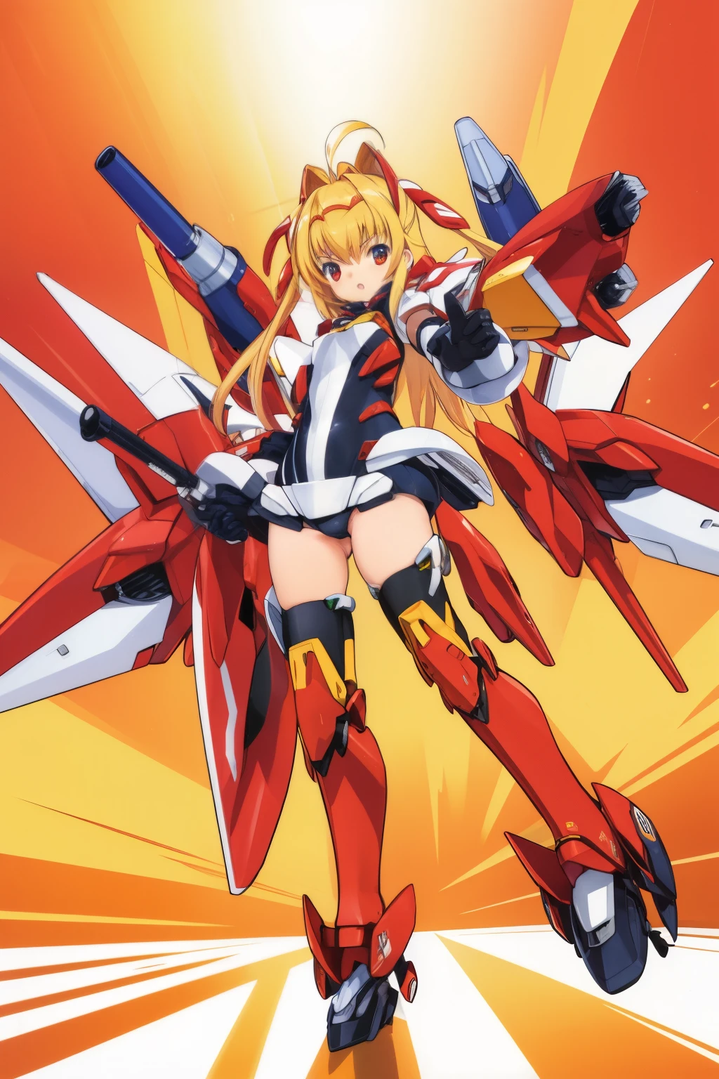 16k, highres, masterpiece, best quality, 
official art, dutch angle, infinite stratos, mecha musume, 
chc, 1girl, tsurime, leotard, thighhighs,