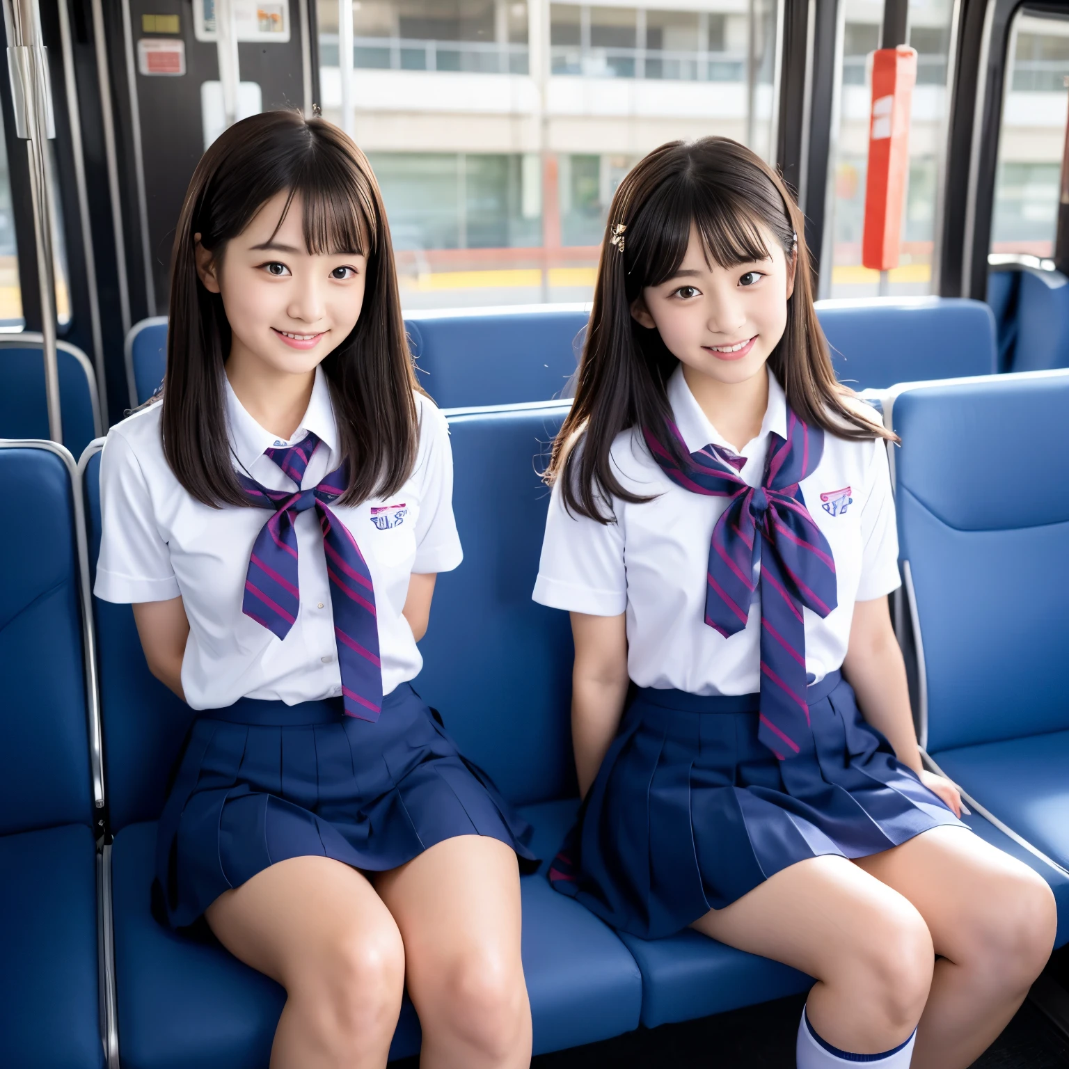 Center View、An Asian woman in a short skirt and bow tie is sitting on a train、Cute school girl、Japanese girls uniform、Wear Japan 、Japanese 、Surreal 、Dressed as a high school girl、Surreal 、Wear a uniform、Realistic school girl、Girl in uniform、Wear a uniform、 Pause、Whole Body Ezbian、Nice skin、Glowing Skin、Nice thighs、Shining thighs、Shining Regaleg , Japanese High School 、Nogizaka Idol、Korean Idol