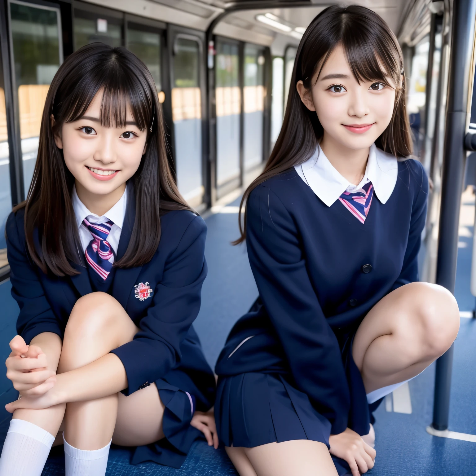 Center View、An Asian woman in a short skirt and bow tie is sitting on a train、Cute school girl、Japanese girls uniform、Wear Japan 、Japanese 、Surreal 、Dressed as a high school girl、Surreal 、Wear a uniform、Realistic school girl、Girl in uniform、Wear a uniform、 Pause、Whole Body Ezbian、Nice skin、Glowing Skin、Nice thighs、Shining thighs、Shining Regaleg , Japanese High School 、Nogizaka Idol、Korean Idol、thigh