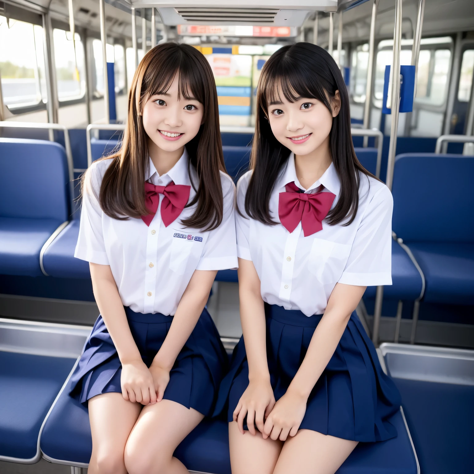 Center View、An Asian woman in a short skirt and bow tie is sitting on a train、Cute school girl、Japanese girls uniform、Wear Japan 、Japanese 、Surreal 、Dressed as a high school girl、Surreal 、Wear a uniform、Realistic school girl、Girl in uniform、Wear a uniform、 Pause、Whole Body Ezbian、Nice skin、Glowing Skin、Nice thighs、Shining thighs、Shining Regaleg , Japanese High School 、Nogizaka Idol、Korean Idol、thigh