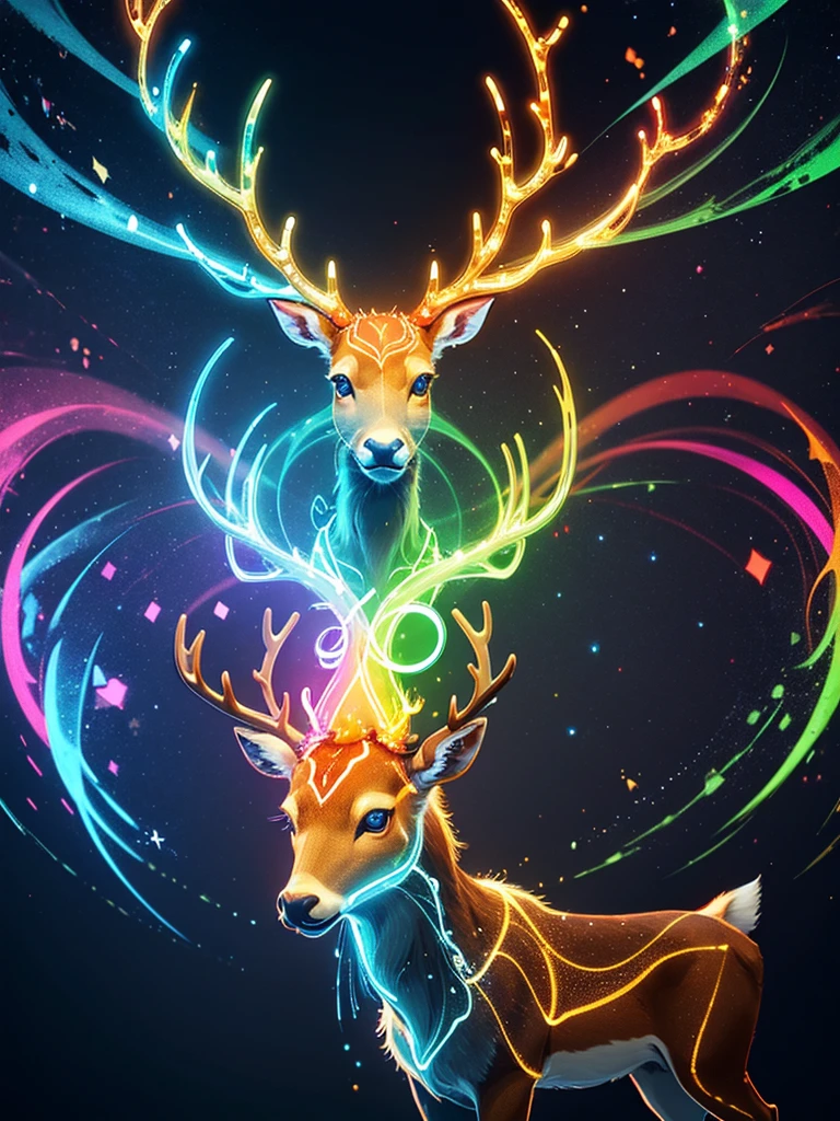 a close up of a deer with a glowing antelope on its head, a hologram by Adam Marczyński, shutterstock contest winner, digital art, with glowing runes on the body, digital art animal photo, an anthropomorphic deer, anthropomorphic deer, scientific depiction, cover shot, beautiful digital artwork, accurate depiction