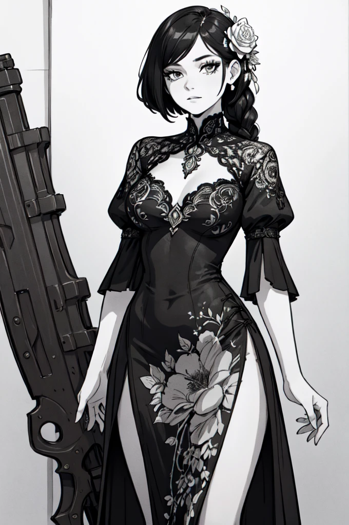 Drawing of a woman in a dress with a knife, Fubuki, pencil and , inspired by Kusumi Morikage, Inspired by Amano inspired by Okumura Masanobu, With index finger, kentaro miura art