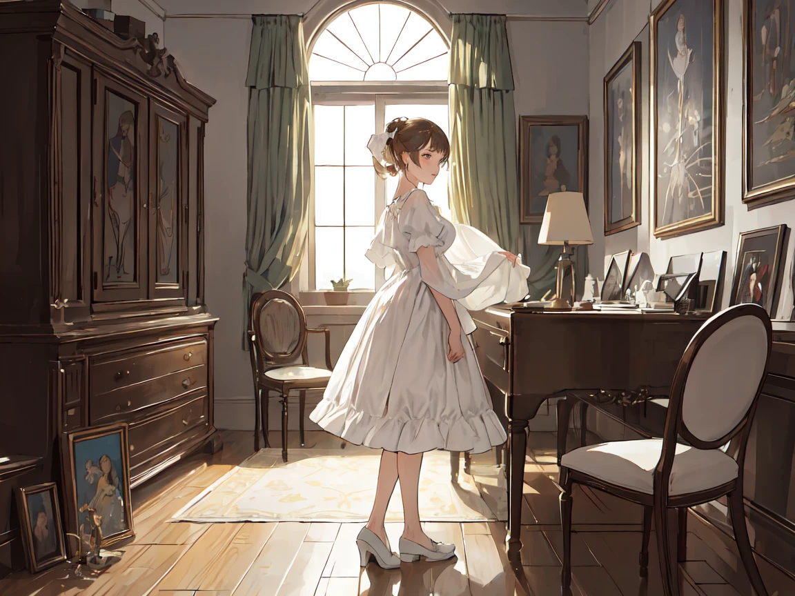 (masterpiece,Highest quality:1.2),(High resolution:1.1),(Best image quality),One girl, Antique Room,