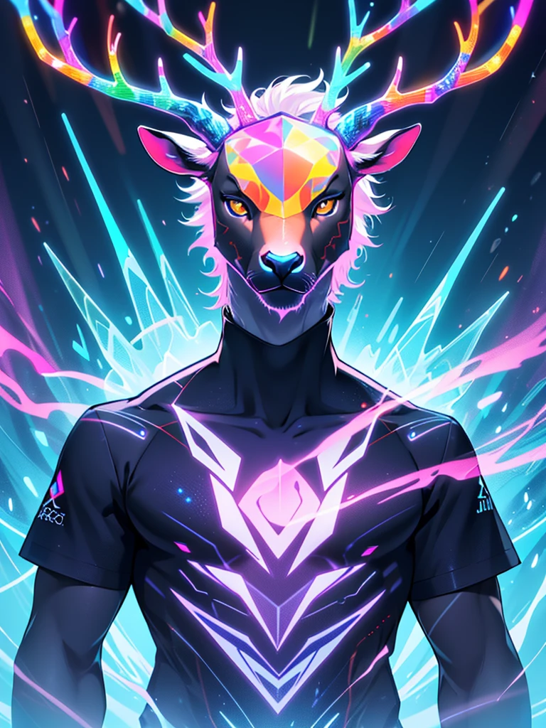 a close up of a deer with a glowing antelope on its head, a hologram by Adam Marczyński, shutterstock contest winner, digital art, with glowing runes on the body, digital art animal photo, an anthropomorphic deer, anthropomorphic deer, scientific depiction, cover shot, beautiful digital artwork, accurate depiction