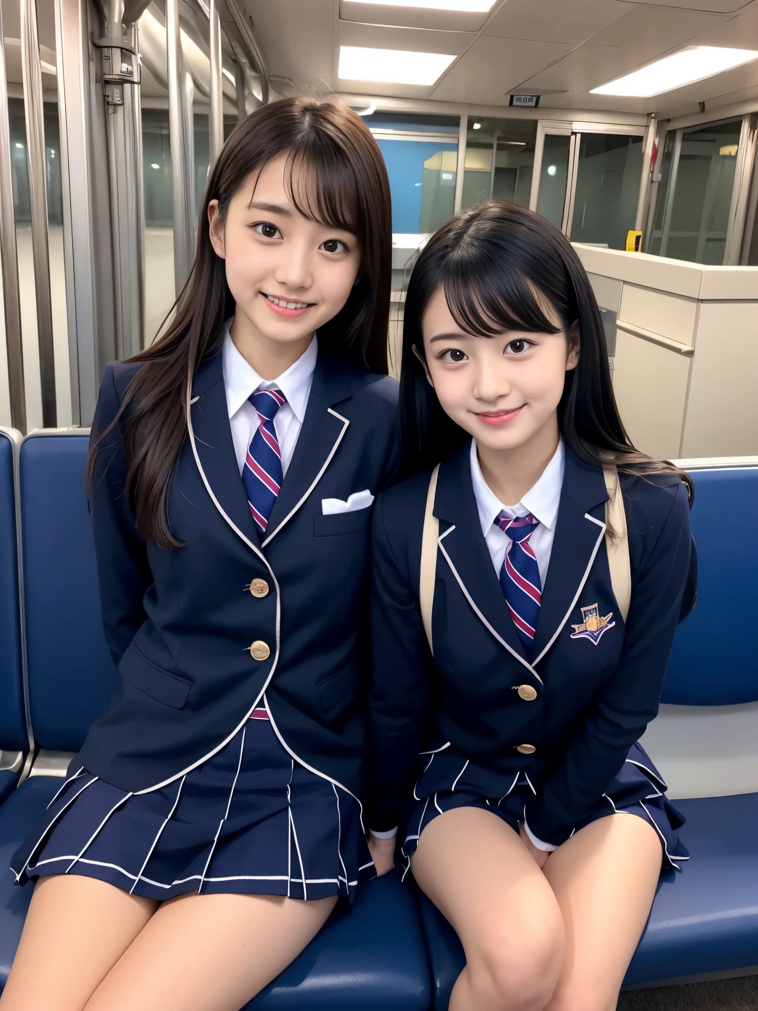 Center View、An Asian woman in a short skirt and bow tie is sitting on a train、Cute school girl、Japanese girls uniform、Wear Japan 、Japanese 、Surreal 、Dressed as a high school girl、Surreal 、Wear a uniform、Realistic school girl、Girl in uniform、Wear a uniform、 Pause、Whole Body Ezbian、Nice skin、Glowing Skin、Nice thighs、Shining thighs、Shining Regaleg , Japanese High School 、Nogizaka Idol、Korean Idol、thigh