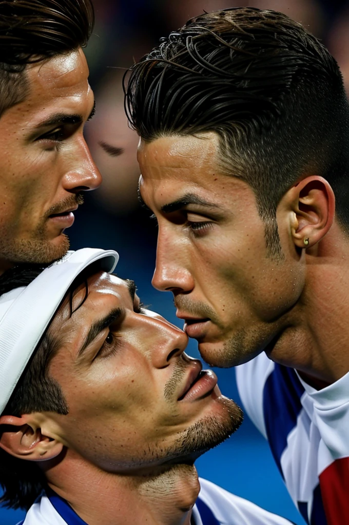 Messi kissing Cristiano Ronaldo