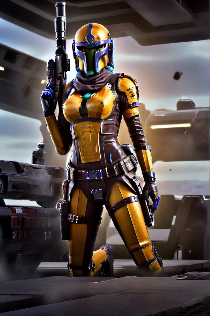 A ((female Twi'lek ))Mandalorian, detailed futuristic armor, intricate helmet, jetpack, blaster rifle, epic pose, dramatic lighting, gritty sci-fi atmosphere, cinematic, dramatic colors, highly detailed, 8k, photorealistic, masterpiece female Twi'lek
