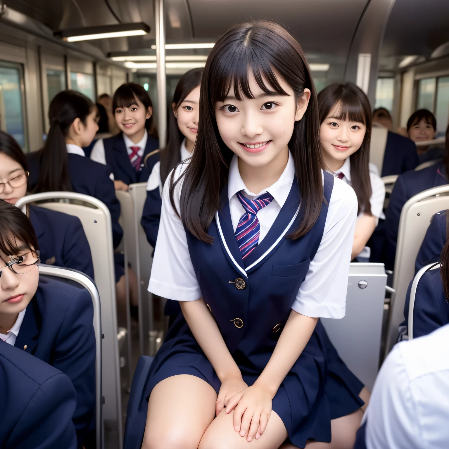 Center View、An Asian woman in a short skirt and bow tie is sitting on a train、Cute school girl、Japanese girls uniform、Wear Japan 、Japanese 、Surreal 、Dressed as a high school girl、Surreal 、Wear a uniform、Realistic school girl、Girl in uniform、Wear a uniform、 Pause、Whole Body Ezbian、Nice skin、Glowing Skin、Nice thighs、Shining thighs、Shining Regaleg , Japanese High School 、Nogizaka Idol、Korean Idol、Tai Gu emphasized、One person、crowd、Ultra mini skirt